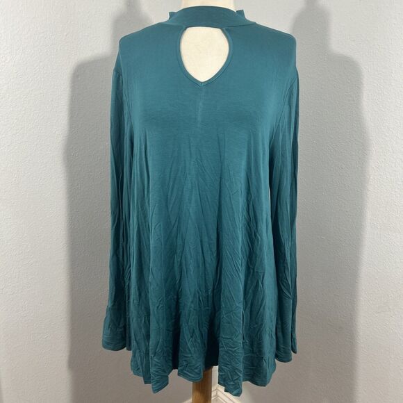 Laurie Felt Blouse Womens Medium Green Jersey Keyhole Tunic Top - Picture 1 of 9